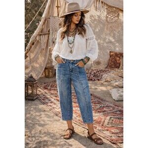 Pilcro Anthropologie Front Pocket 25" Crop Jeans Boho Stretch Women Size 27 (J3)